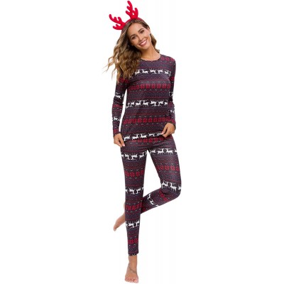 Sets Women's Christmas Pajama PJ Set Soft Long Sleeve Holiday Sleepwear - Red - CD18ADRNITU