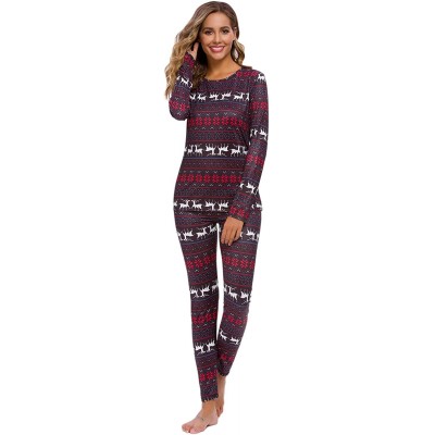 Sets Women's Christmas Pajama PJ Set Soft Long Sleeve Holiday Sleepwear - Red - CD18ADRNITU