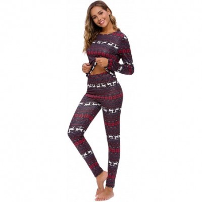 Sets Women's Christmas Pajama PJ Set Soft Long Sleeve Holiday Sleepwear - Red - CD18ADRNITU