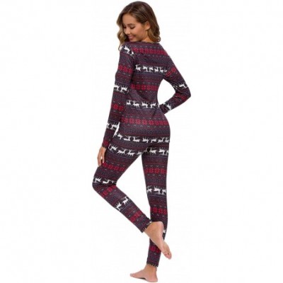 Sets Women's Christmas Pajama PJ Set Soft Long Sleeve Holiday Sleepwear - Red - CD18ADRNITU