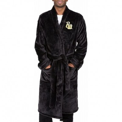 Robes Men's Plush Fleece Robe - Black - CC186ITY6Y6