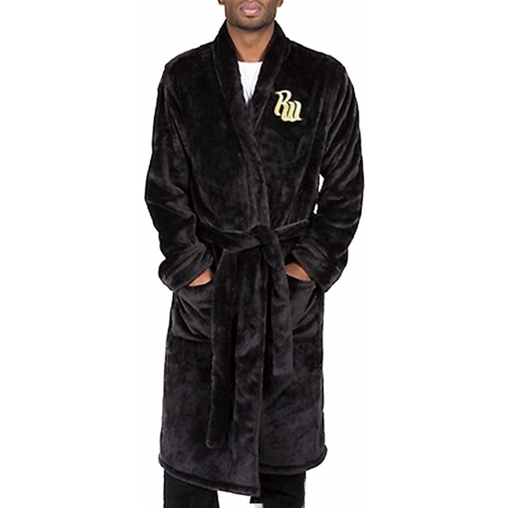 Robes Men's Plush Fleece Robe - Black - CC186ITY6Y6