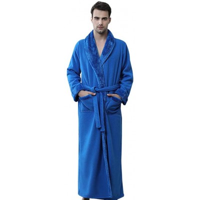 Robes Mens Robe Soft Fleece Plush Robe Kimono Spa Bathrobe Warm Big and Tall Bathrobe for Men - Blue-b2 - CW193NKIM94