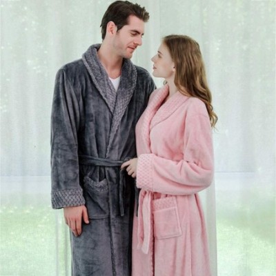 Robes Mens Robe Soft Fleece Plush Robe Kimono Spa Bathrobe Warm Big and Tall Bathrobe for Men - Blue-b2 - CW193NKIM94