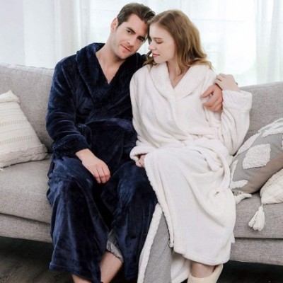 Robes Mens Robe Soft Fleece Plush Robe Kimono Spa Bathrobe Warm Big and Tall Bathrobe for Men - Blue-b2 - CW193NKIM94