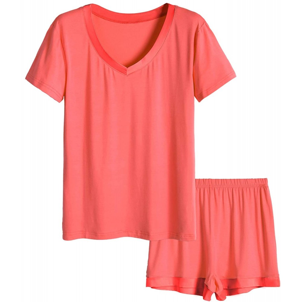 Sets Women's V-neck Sleepwear Short Sleeve Pajama Set - Coral - CT12O62P9EH