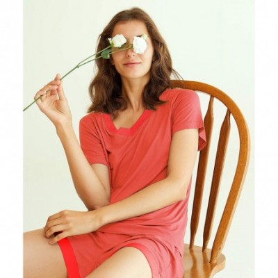 Sets Women's V-neck Sleepwear Short Sleeve Pajama Set - Coral - CT12O62P9EH