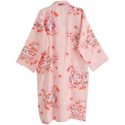 Robes Women's Summer Cotton Kimono Robes Floral Pajamas Khan Steamed Bathrobe Yukata - Orange Pink Cat - CN185AHLZ4G