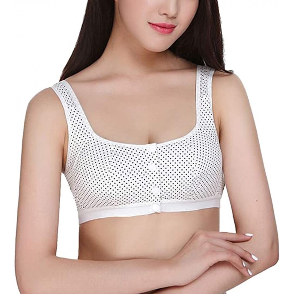 Bras Front Closure Wire Free Thin Comfortable Vest Bra - White Dots (4 Buttons) - CC18QHI9KEL