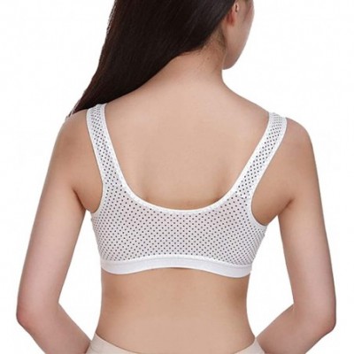 Bras Front Closure Wire Free Thin Comfortable Vest Bra - White Dots (4 Buttons) - CC18QHI9KEL