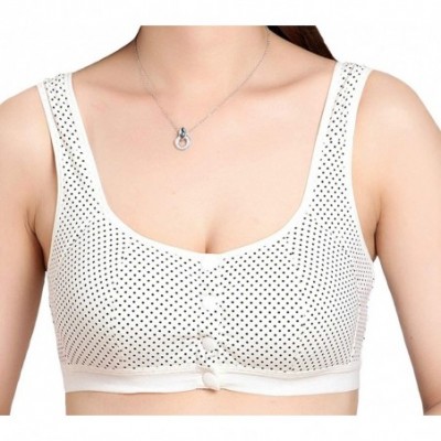 Bras Front Closure Wire Free Thin Comfortable Vest Bra - White Dots (4 Buttons) - CC18QHI9KEL