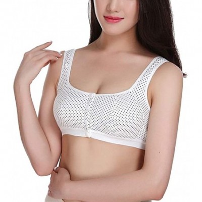 Bras Front Closure Wire Free Thin Comfortable Vest Bra - White Dots (4 Buttons) - CC18QHI9KEL