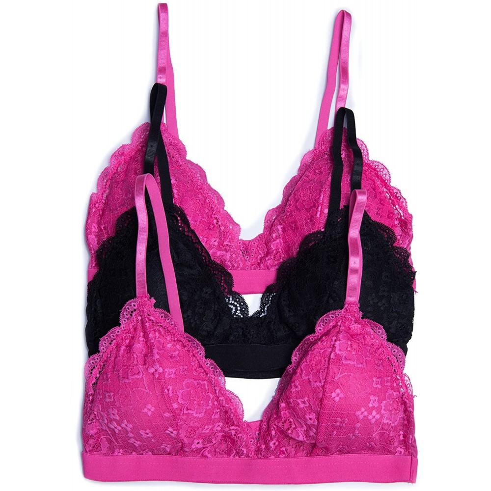 Bras Triangle Lace Removable Cup Bralette 3 Pack - 2pink/1blk - CX18699T8K9