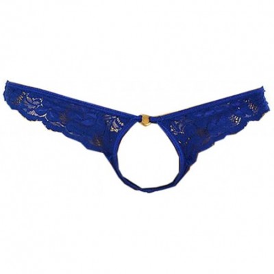 G-Strings & Thongs Mens Open Front Sheer See-Through Floral Lace Thongs Underwear - Blue - CK188N4IL37