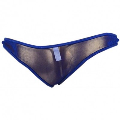 G-Strings & Thongs Mens Open Front Sheer See-Through Floral Lace Thongs Underwear - Blue - CK188N4IL37