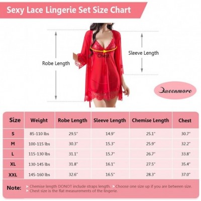 Baby Dolls & Chemises Women's Lingerie Nightgown Babydoll Sleepwear Lace Chemise Thong and Robe - Red - C618LAQ79MW