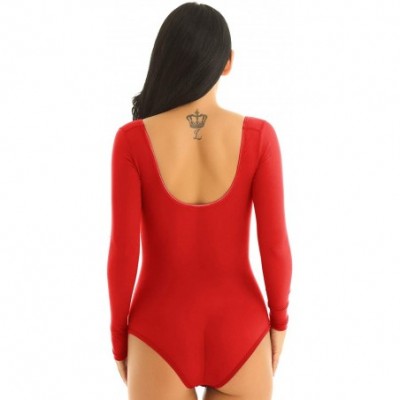 Shapewear Women's Mesh Sheer Belly Dance Bodysuit Open Bust Shapewear Chest Support Leotard Jumpsuit - Red - C218NW7CT6O