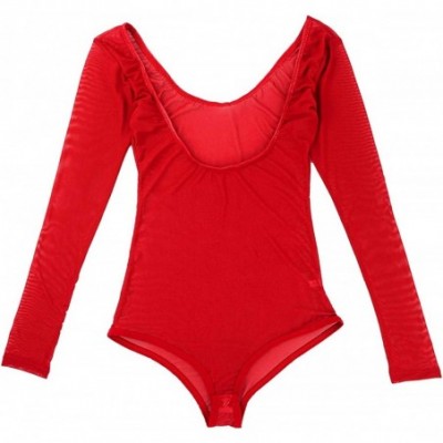 Shapewear Women's Mesh Sheer Belly Dance Bodysuit Open Bust Shapewear Chest Support Leotard Jumpsuit - Red - C218NW7CT6O