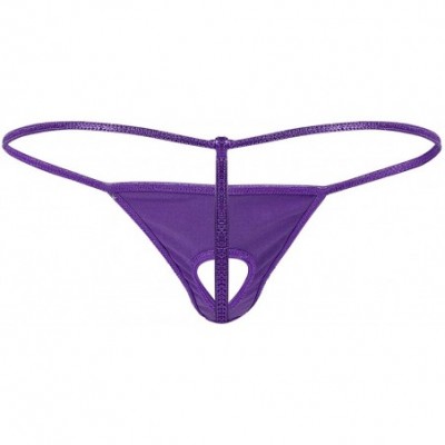 G-Strings & Thongs Men's Shiny Metallic Low Rise G-String Thong T-Back Suspensory Stretch Jock Strap Underwear - Purple - C41...