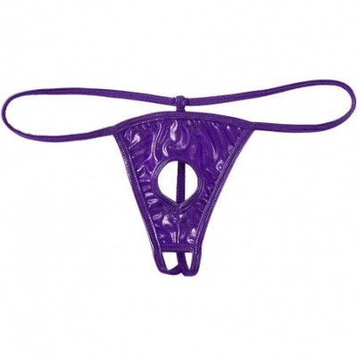 G-Strings & Thongs Men's Shiny Metallic Low Rise G-String Thong T-Back Suspensory Stretch Jock Strap Underwear - Purple - C41...