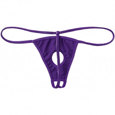 G-Strings & Thongs Men's Shiny Metallic Low Rise G-String Thong T-Back Suspensory Stretch Jock Strap Underwear - Purple - C41...