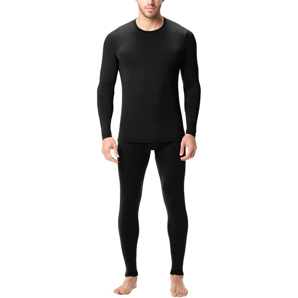 Thermal Underwear Thermal Underwear for Men Long John Set Fleece Lined Base Layer Top and Bottom M11 - Lightweight Black - CN...