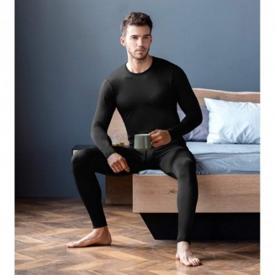 Thermal Underwear Thermal Underwear for Men Long John Set Fleece Lined Base Layer Top and Bottom M11 - Lightweight Black - CN...