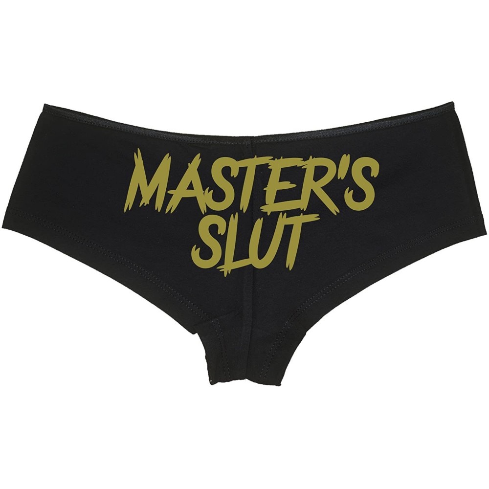 Panties Master's Slut BDSM boy Short Panties - Owned and Collared Boyshort - Gold - C81878N3QCS