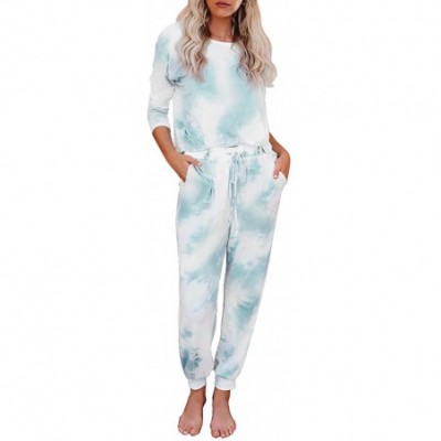 Sets Women Tie Dye Printed Pajamas Set Crewneck Long Sleeve Tee and Jogger Pants PJ Set Loungewear Nightwear Sleepwear - B Li...