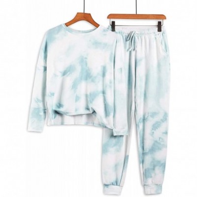 Sets Women Tie Dye Printed Pajamas Set Crewneck Long Sleeve Tee and Jogger Pants PJ Set Loungewear Nightwear Sleepwear - B Li...