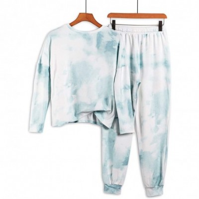 Sets Women Tie Dye Printed Pajamas Set Crewneck Long Sleeve Tee and Jogger Pants PJ Set Loungewear Nightwear Sleepwear - B Li...