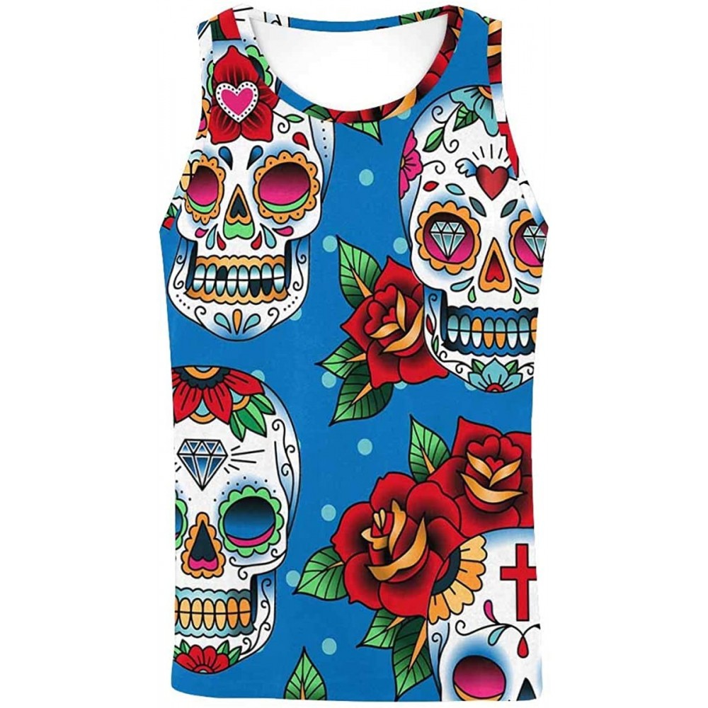 Undershirts Men's Muscle Gym Workout Training Sleeveless Tank Top Skulls and Roses - Multi9 - C819DLOGEWQ