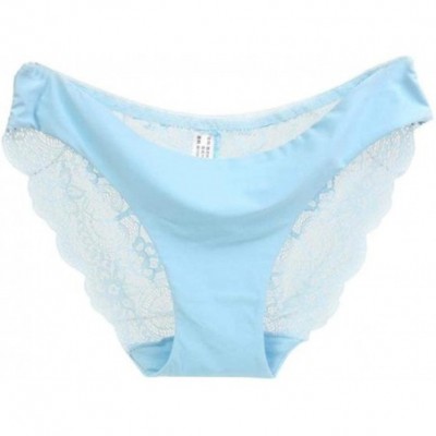 Tops Women lace Panties Seamless Cotton Panty Hollow Briefs Underwear - Blue - CH18U95C864