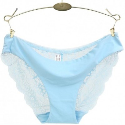 Tops Women lace Panties Seamless Cotton Panty Hollow Briefs Underwear - Blue - CH18U95C864