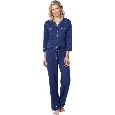 Sets Cotton Pajamas Women - Soft Womans Pajamas Sets - Navy - CB18O24695K