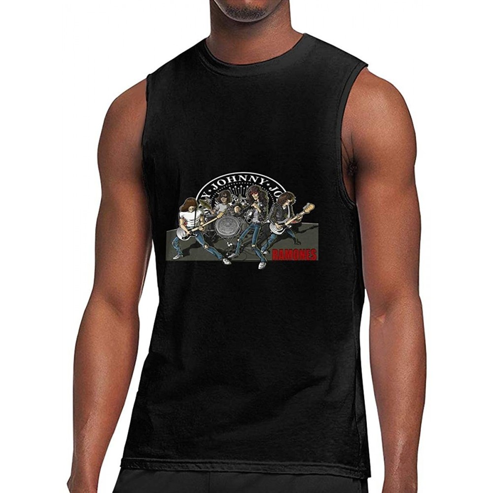 Undershirts Men's Black Summer Round Neck Sleeveless T-Shirt-Ramones Cotton Tank Tops for Gym - Ramones23 - C5190XCS382