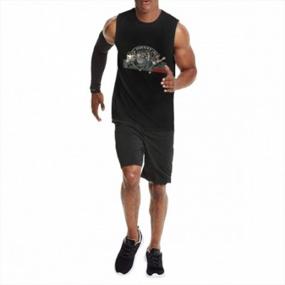 Undershirts Men's Black Summer Round Neck Sleeveless T-Shirt-Ramones Cotton Tank Tops for Gym - Ramones23 - C5190XCS382