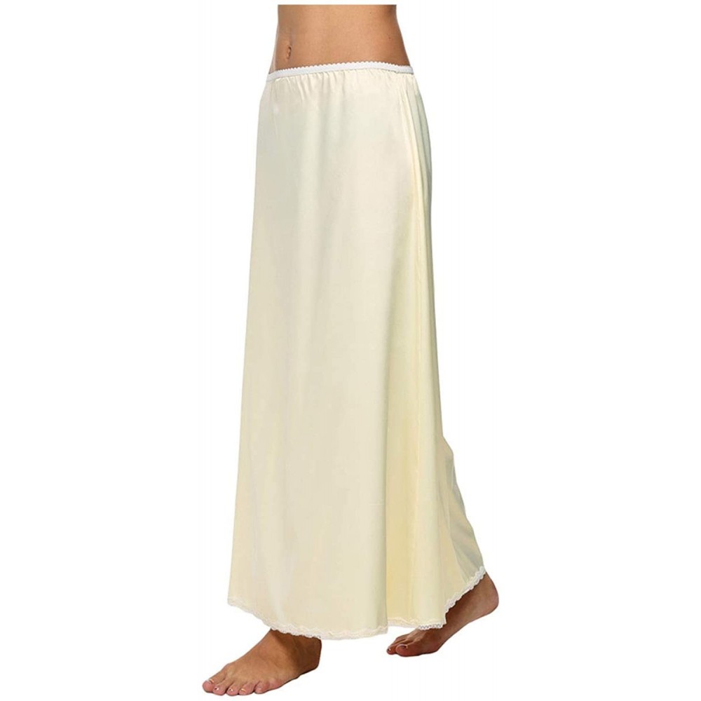 Slips Casual Women Satin Solid Lace Trim Maxi Half Slip Underskirt Slip Skirt Loose Elastic Waist Half Skirt White Black Beig...