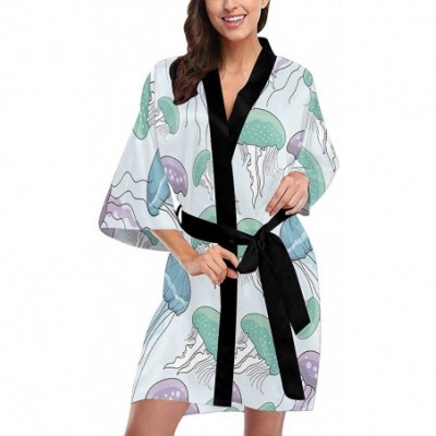 Robes Custom Blue and Grey Fish Scale Women Kimono Robes Beach Cover Up for Parties Wedding (XS-2XL) - Multi 2 - CC194WYMZ02