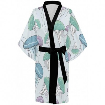 Robes Custom Blue and Grey Fish Scale Women Kimono Robes Beach Cover Up for Parties Wedding (XS-2XL) - Multi 2 - CC194WYMZ02