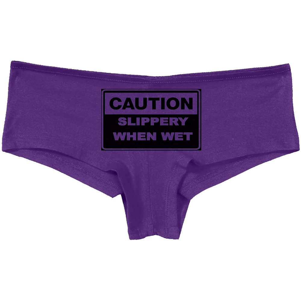 Panties Caution Slippery When Wet Funny Flirty Sexy Pink Underwear - Black - C118SQI3T3I