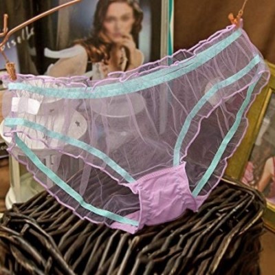 Panties Sexy Women Ruffled See Through Transparent Mesh Low Waist Panties Sex Briefs Knicker Underwear - Sapphire Blue - CV19...