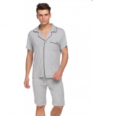 Sleep Sets Pajama Set Men Turn Down Short Sleeve Top and Elastic Waist Shorts Sleepwear S-XXL - Fight Gray - CE180L95836