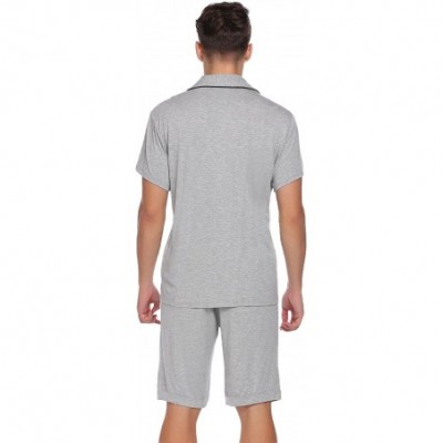 Sleep Sets Pajama Set Men Turn Down Short Sleeve Top and Elastic Waist Shorts Sleepwear S-XXL - Fight Gray - CE180L95836