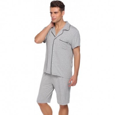 Sleep Sets Pajama Set Men Turn Down Short Sleeve Top and Elastic Waist Shorts Sleepwear S-XXL - Fight Gray - CE180L95836