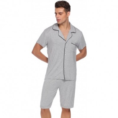 Sleep Sets Pajama Set Men Turn Down Short Sleeve Top and Elastic Waist Shorts Sleepwear S-XXL - Fight Gray - CE180L95836