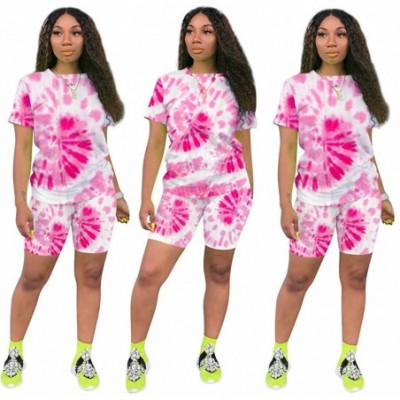 Sets Pajama Set for Women-Womens Tie Dye Pajamas Set Short Sleeve Tops and Shorts Lounge Set PJ Set Loungewear - Pink - C019D...