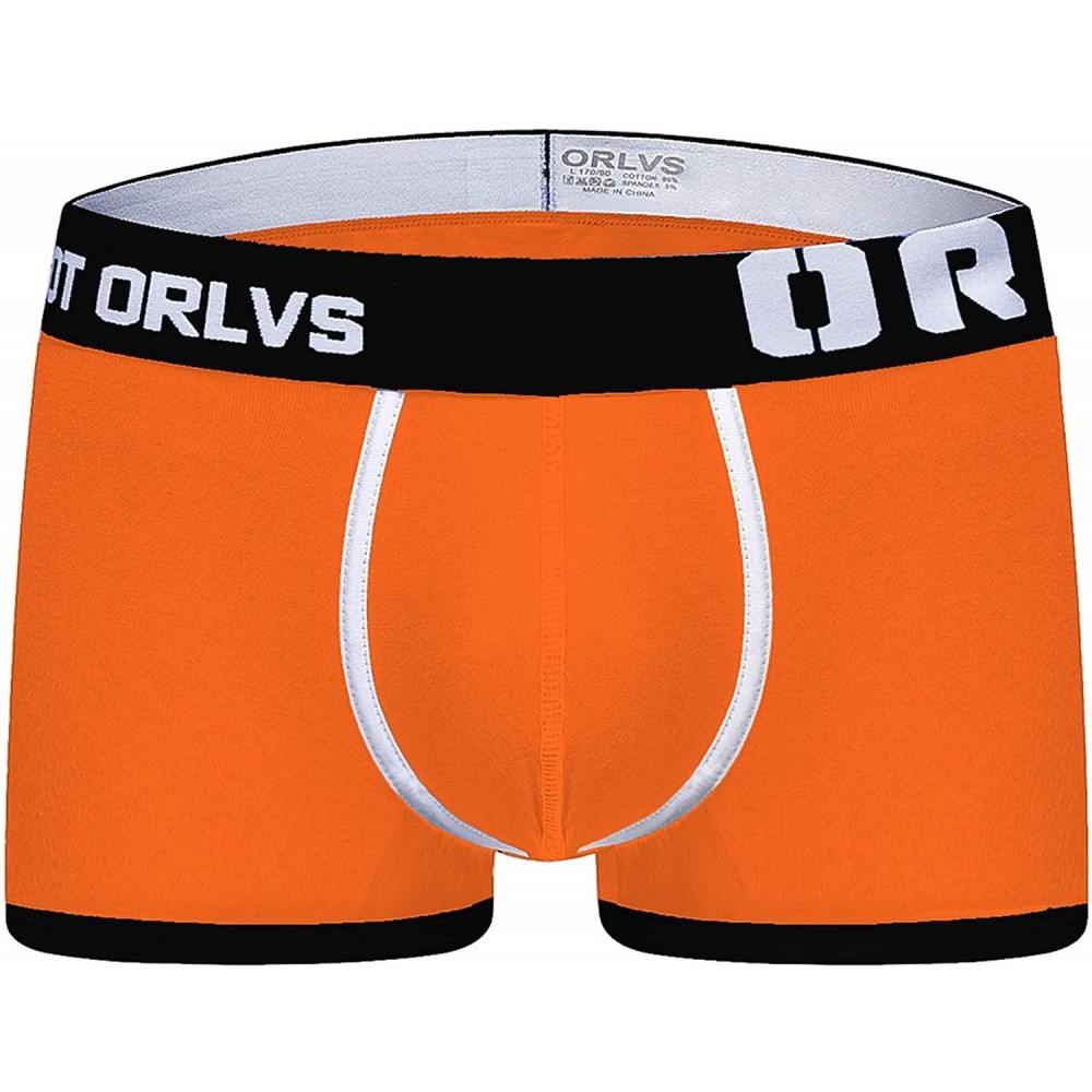 Boxer Briefs Men's Cotton Boxer Briefs with No Fly - Orange - CB1932C576Z