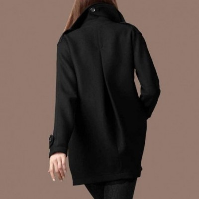 Thermal Underwear Women Faux Woolen Coat Solid Color Cardigan Button Loose Pocket Jacket - Black - CV18ZUMGWG9