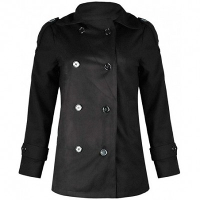 Thermal Underwear Women Faux Woolen Coat Solid Color Cardigan Button Loose Pocket Jacket - Black - CV18ZUMGWG9